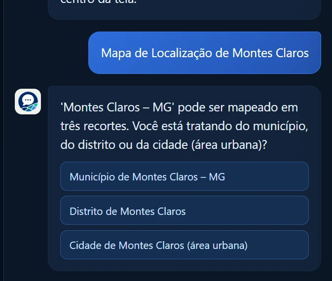 GeraMAP perguntando qual recorte de Montes Claros deve ser usado